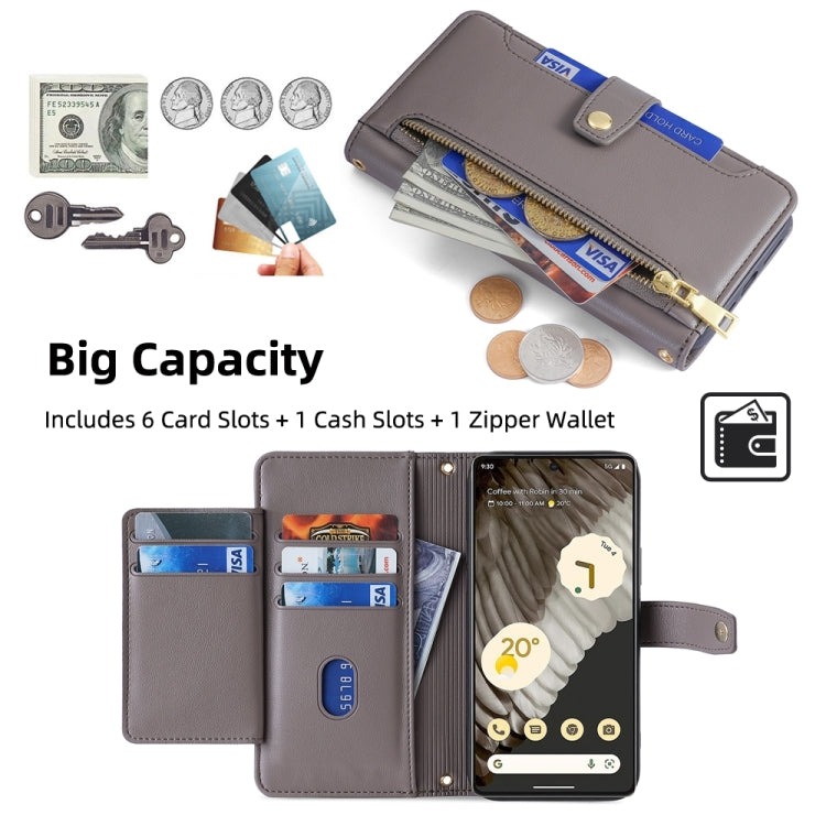 For Google Pixel 7 Pro Sheep Texture Cross-body Zipper Wallet Leather Phone Case(Grey) - Google Cases by PMC TechLife | Online Shopping South Africa | PMC TechLife | Buy Now Pay Later Mobicred