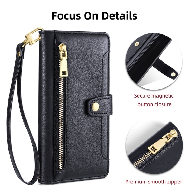 For Huawei Mate 50 Sheep Texture Cross-body Zipper Wallet Leather Phone Case(Black) - Huawei Cases by PMC TechLife | Online Shopping South Africa | PMC TechLife | Buy Now Pay Later Mobicred