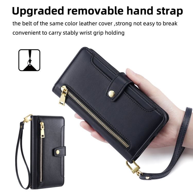 For Nokia X30 5G Sheep Texture Cross-body Zipper Wallet Leather Phone Case(Black) - Nokia Cases by PMC TechLife | Online Shopping South Africa | PMC TechLife | Buy Now Pay Later Mobicred