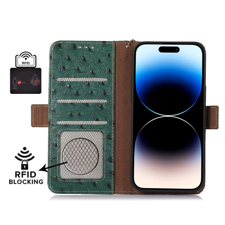 For OnePlus 11 5G Ostrich Pattern Genuine Leather RFID Phone Case(Green) - OnePlus Cases by PMC TechLife | Online Shopping South Africa | PMC TechLife | Buy Now Pay Later Mobicred