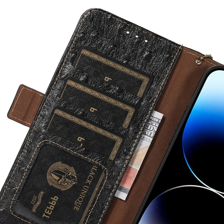 For OnePlus 11 5G Ostrich Pattern Genuine Leather RFID Phone Case(Black) - OnePlus Cases by PMC TechLife | Online Shopping South Africa | PMC TechLife | Buy Now Pay Later Mobicred
