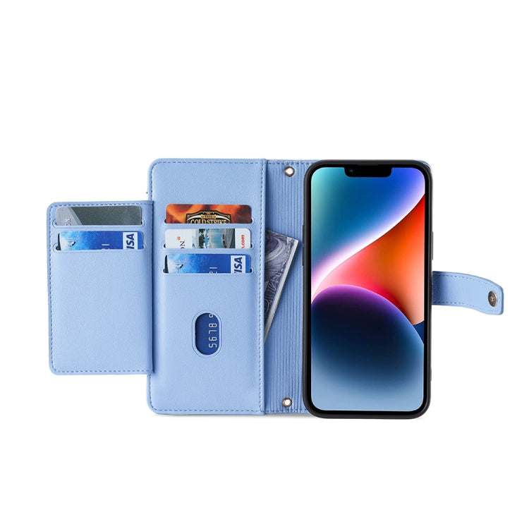 For OnePlus 11 Sheep Texture Cross-body Zipper Wallet Leather Phone Case(Blue) - OnePlus Cases by PMC TechLife | Online Shopping South Africa | PMC TechLife | Buy Now Pay Later Mobicred