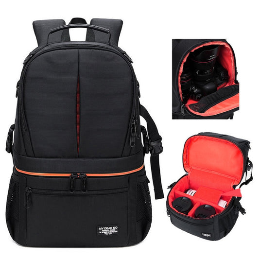 Large Capacity Waterproof Backpack Travel Shoulders Camera Bags(Black Grid Inner Red) - Backpack by PMC Jewellery | Online Shopping South Africa | PMC Jewellery | Buy Now Pay Later Mobicred