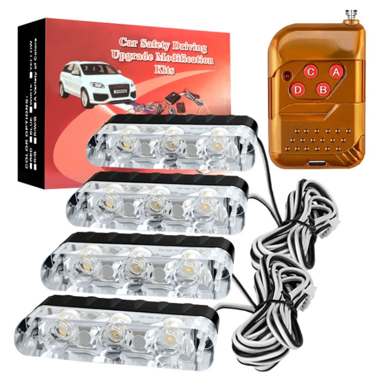 4 in 1 Car 12LEDs Grille Flash Lights Warning Lights with Wireless Remote Control, Color:Red White - Warning Lights by PMC Jewellery | Online Shopping South Africa | PMC Jewellery | Buy Now Pay Later Mobicred