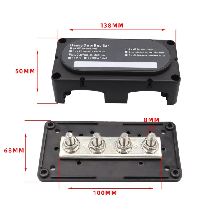 CP-3089-01 300A 48V 4-way M8 Terminal Busbar(Black) - Booster Cable & Clip by PMC Jewellery | Online Shopping South Africa | PMC Jewellery | Buy Now Pay Later Mobicred