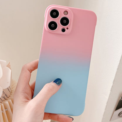 For iPhone 12 Pro Frameless Skin Feel Gradient Phone Case(Pink + Light Blue) - iPhone 12 / 12 Pro Cases by PMC Jewellery | Online Shopping South Africa | PMC Jewellery | Buy Now Pay Later Mobicred