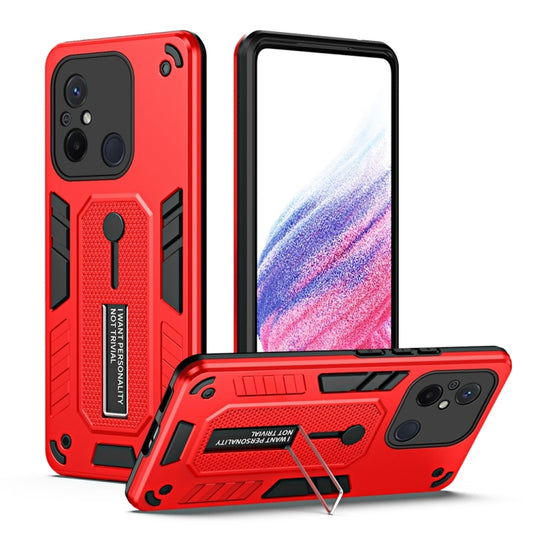 For Xiaomi Redmi 12C / Poco C55 Variety Brave Armor Finger Loop Holder Phone Case(Red) - Xiaomi Cases by PMC Jewellery | Online Shopping South Africa | PMC Jewellery