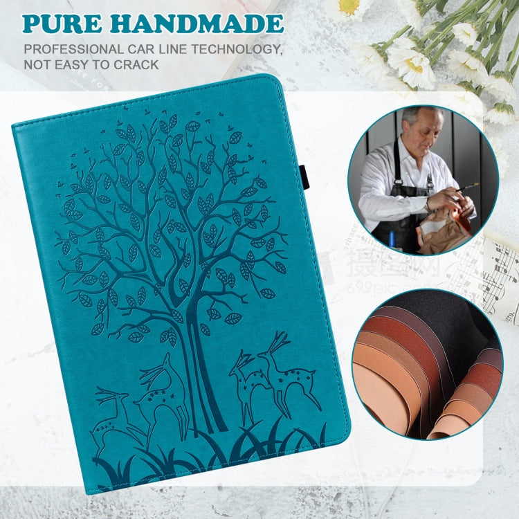 For Lenovo Tab M10 3rd Gen Tree & Deer Pattern Embossed Leather Tablet Case(Blue) - Lenovo by PMC TechLife | Online Shopping South Africa | PMC TechLife | Buy Now Pay Later Mobicred