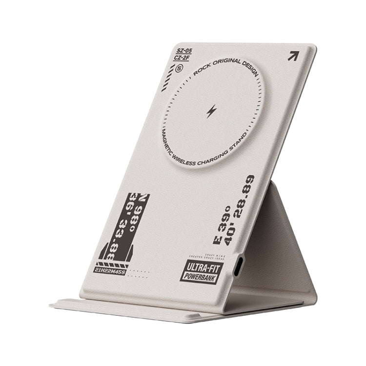 ROCK RWC-0886 W50 Leather Magnetic Wireless Charger Stand(White) - Wireless Charger by ROCK | Online Shopping South Africa | PMC Jewellery | Buy Now Pay Later Mobicred