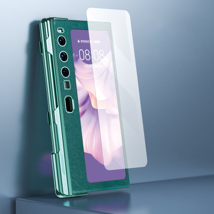 For Huawei Mate Xs 2 integrated Cross Pattern Electroplating All-inclusive Phone Case with Stand(Blue) - Huawei Cases by PMC TechLife | Online Shopping South Africa | PMC TechLife | Buy Now Pay Later Mobicred