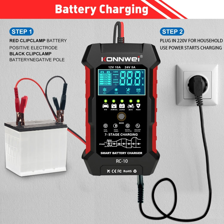 KONNWEI RC-10 2 inch Car Battery Charger Battery Pulse Repair Tool, Plug Type:US Plug - Battery Charger by KONNWEI | Online Shopping South Africa | PMC Jewellery | Buy Now Pay Later Mobicred