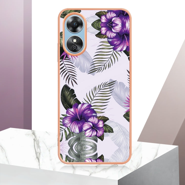 For OPPO A17 Electroplating IMD TPU Phone Case(Purple Flower) - OPPO Cases by PMC Jewellery | Online Shopping South Africa | PMC Jewellery | Buy Now Pay Later Mobicred