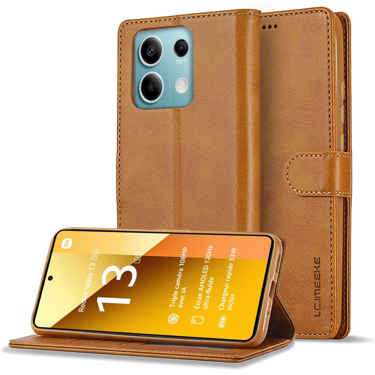 For Xiaomi Redmi Note 13 5G LC.IMEEKE Calf Texture Leather Phone Case(Brown) - Note 13 Cases by LC.IMEEKE | Online Shopping South Africa | PMC TechLife | Buy Now Pay Later Mobicred