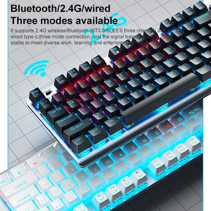 AULA F3001 Backlit 87 Keys Wired/Wireless/Bluetooth Three Model Mechanical Gaming Keyboard(Silver White Tea Shaft) - Wireless Keyboard by AULA | Online Shopping South Africa | PMC Jewellery | Buy Now Pay Later Mobicred