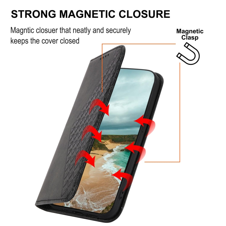 For OPPO Reno8 T 4G Global Cubic Grid Calf Texture Magnetic Leather Phone Case(Black) - OPPO Cases by PMC Jewellery | Online Shopping South Africa | PMC Jewellery | Buy Now Pay Later Mobicred