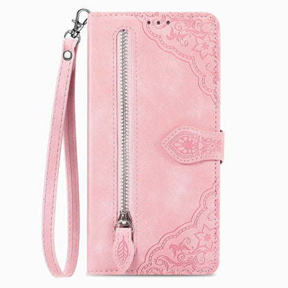 For Blackview A85 Embossed Flower Zipper Leather Phone Case(Pink) - More Brand by PMC Jewellery | Online Shopping South Africa | PMC Jewellery