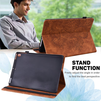 For Samsung Galaxy Tab S9 / S9 FE Peacock Embossed Pattern Leather Tablet Case(Brown) - Galaxy Tab S9 Cases by PMC Jewellery | Online Shopping South Africa | PMC Jewellery | Buy Now Pay Later Mobicred