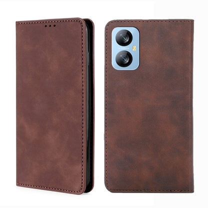 For Blackview A52 Skin Feel Magnetic Horizontal Flip Leather Phone Case(Dark Brown) - More Brand by PMC Jewellery | Online Shopping South Africa | PMC Jewellery | Buy Now Pay Later Mobicred