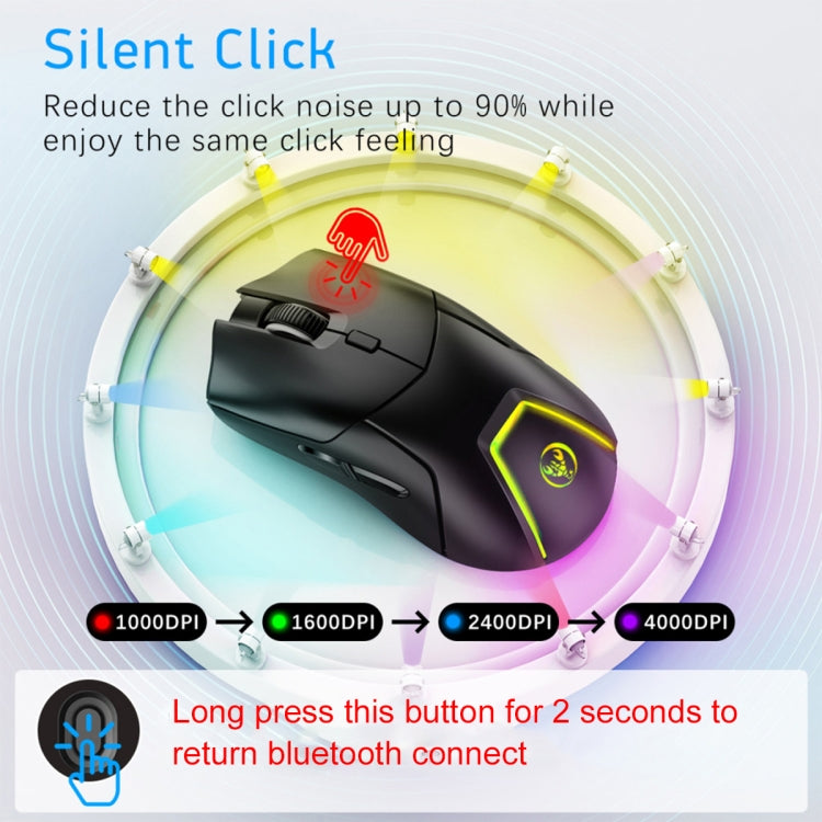 HXSJ T40 7 Keys 4000DPI Three-mode Colorful Backlight Wireless Gaming Mouse Rechargeable(Black) - Wireless Mice by HXSJ | Online Shopping South Africa | PMC Jewellery | Buy Now Pay Later Mobicred