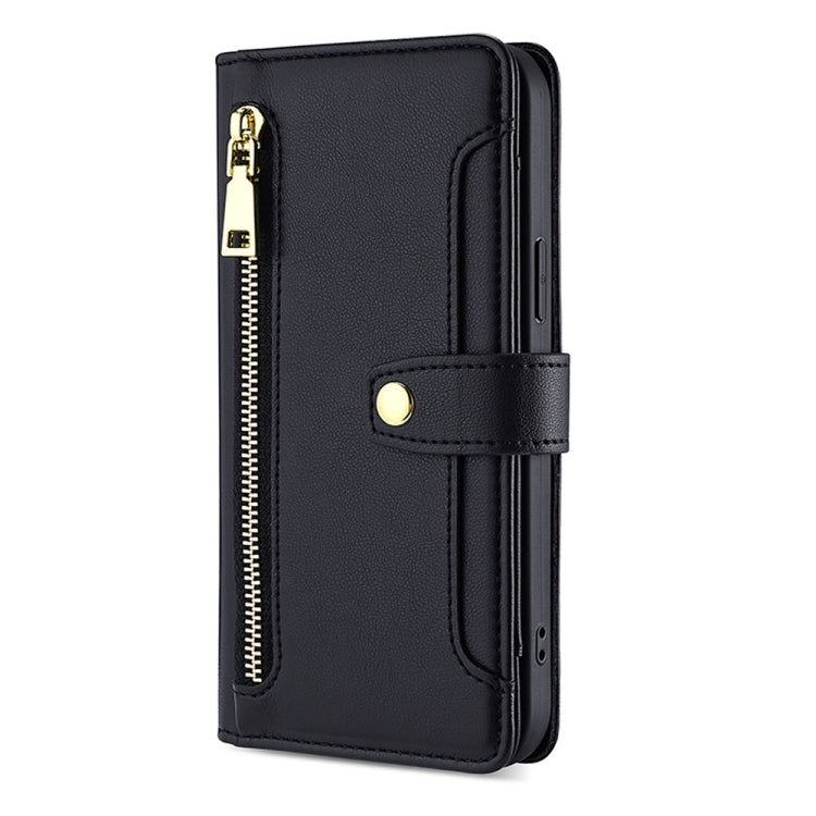 For Honor Magic5 Sheep Texture Cross-body Zipper Wallet Leather Phone Case(Black) - Honor Cases by PMC TechLife | Online Shopping South Africa | PMC TechLife | Buy Now Pay Later Mobicred