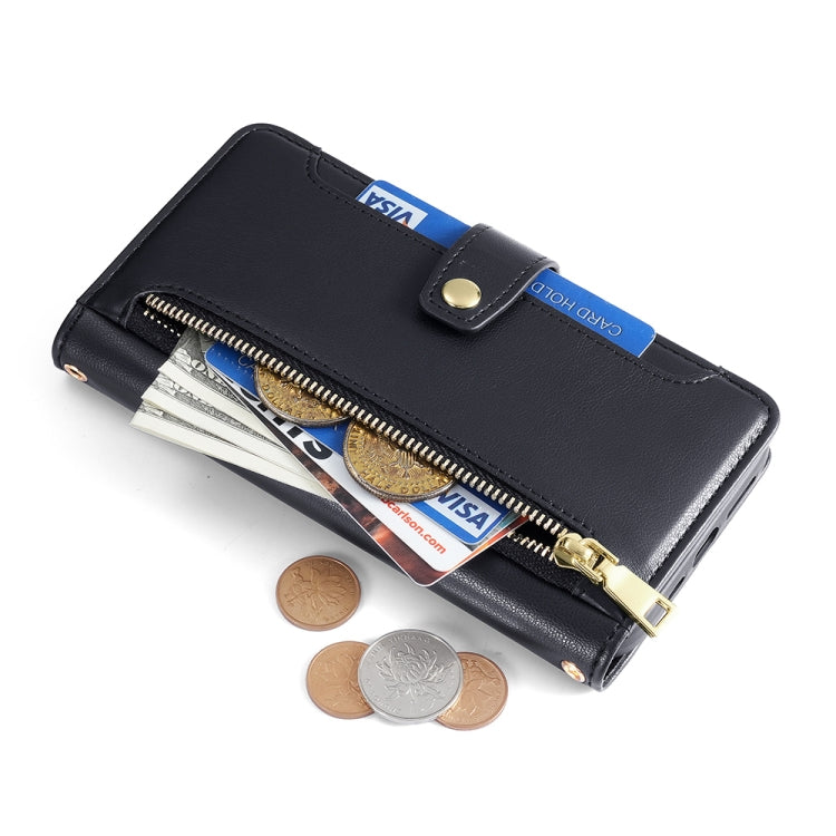 For Honor Magic5 Sheep Texture Cross-body Zipper Wallet Leather Phone Case(Black) - Honor Cases by PMC TechLife | Online Shopping South Africa | PMC TechLife | Buy Now Pay Later Mobicred