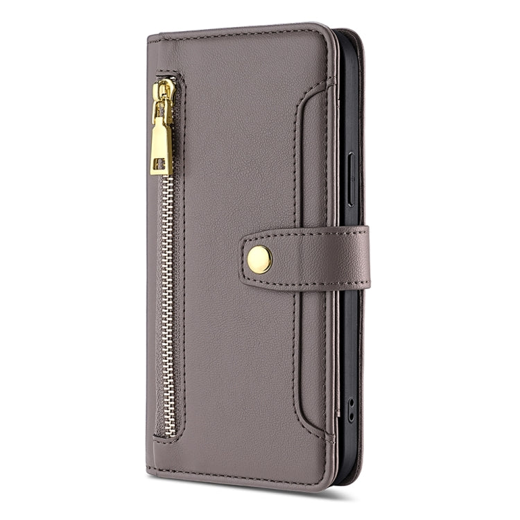 For Honor X40 Sheep Texture Cross-body Zipper Wallet Leather Phone Case(Grey) - Honor Cases by PMC TechLife | Online Shopping South Africa | PMC TechLife | Buy Now Pay Later Mobicred
