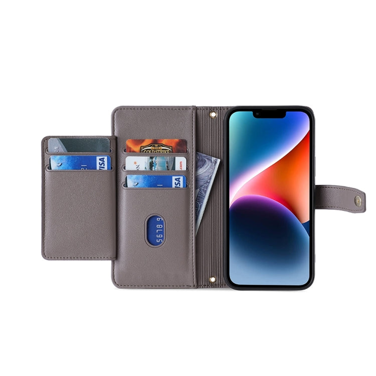 For Nokia C22 Sheep Texture Cross-body Zipper Wallet Leather Phone Case(Grey) - Nokia Cases by PMC TechLife | Online Shopping South Africa | PMC TechLife | Buy Now Pay Later Mobicred