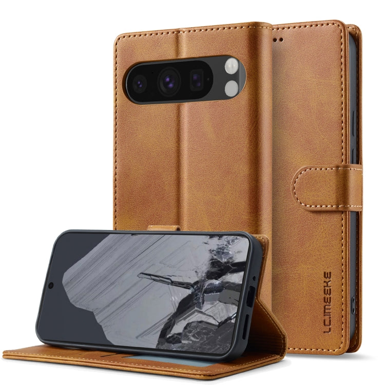 For Google Pixel 9 Pro XL LC.IMEEKE Calf Texture Flip Leather Phone Case(Yellow) - free shipping - PMC TechLife - Order now!