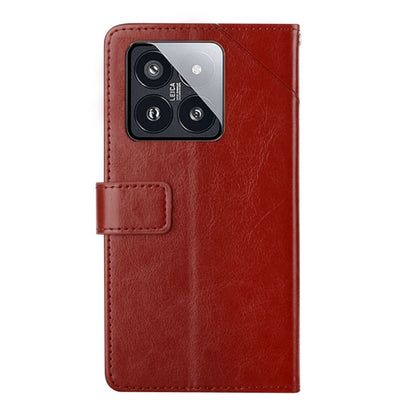 For Xiaomi 14 Y-shaped Pattern Flip Leather Phone Case(Brown) - 14 Cases by PMC Jewellery | Online Shopping South Africa | PMC Jewellery | Buy Now Pay Later Mobicred