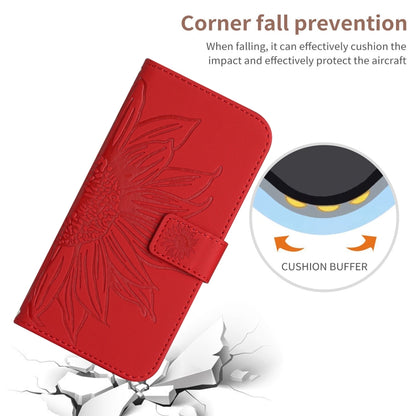 For Xiaomi Poco F5 Skin Feel Sun Flower Embossed Flip Leather Phone Case with Lanyard(Red) - Xiaomi Cases by PMC Jewellery | Online Shopping South Africa | PMC Jewellery | Buy Now Pay Later Mobicred