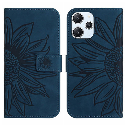 For Xiaomi Redmi 12 4G Global Skin Feel Sun Flower Embossed Flip Leather Phone Case with Lanyard(Inky Blue) - Xiaomi Cases by PMC Jewellery | Online Shopping South Africa | PMC Jewellery | Buy Now Pay Later Mobicred