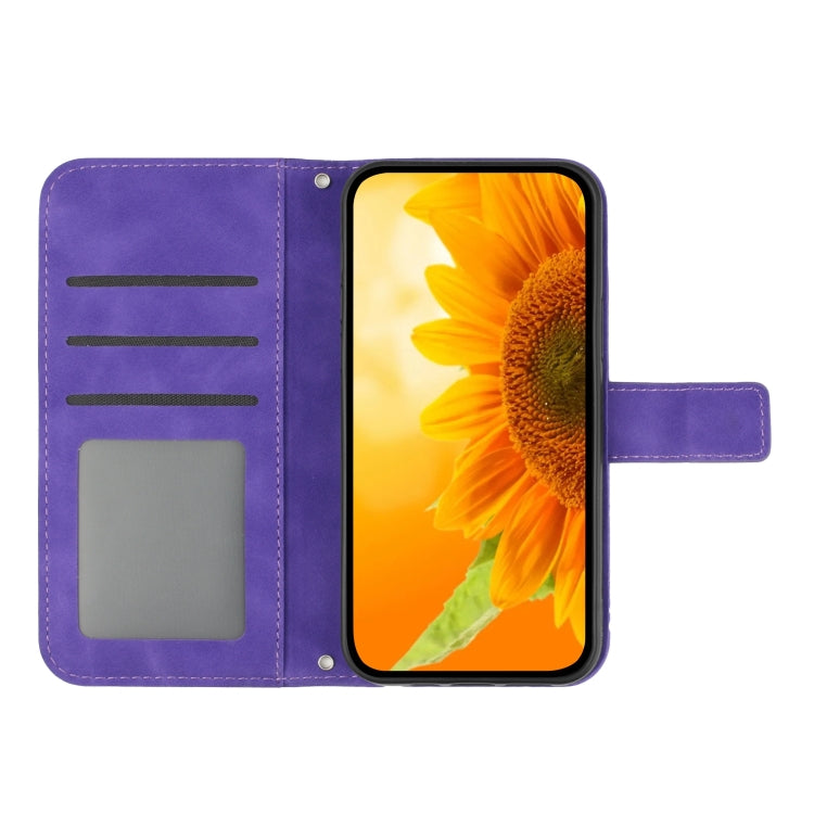 For Xiaomi Redmi 12 5G Skin Feel Sun Flower Embossed Flip Leather Phone Case with Lanyard(Dark Purple) - Xiaomi Cases by PMC Jewellery | Online Shopping South Africa | PMC Jewellery | Buy Now Pay Later Mobicred