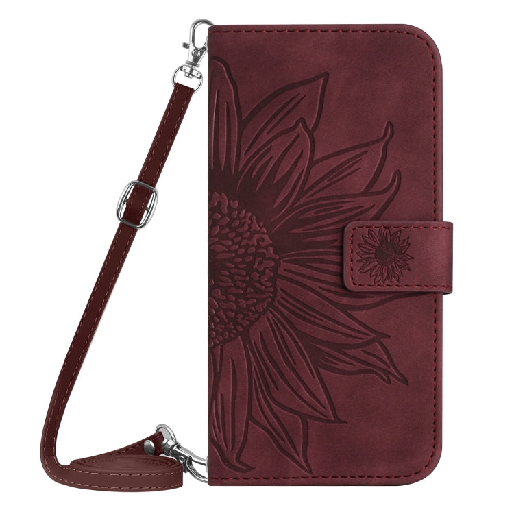 For Xiaomi 14 Skin Feel Sun Flower Embossed Flip Leather Phone Case with Lanyard(Wine Red) - 14 Cases by PMC Jewellery | Online Shopping South Africa | PMC Jewellery | Buy Now Pay Later Mobicred