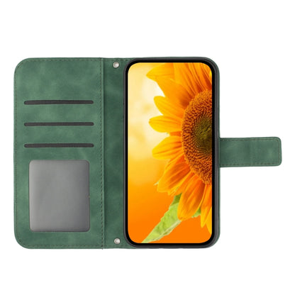 For Xiaomi Redmi Note 13 Pro 4G Global Skin Feel Sun Flower Embossed Flip Leather Phone Case with Lanyard(Green) - Note 13 Pro Cases by PMC Jewellery | Online Shopping South Africa | PMC Jewellery | Buy Now Pay Later Mobicred