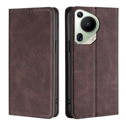 For Huawei Pura 70 Ultra Skin Feel Magnetic Leather Phone Case(Dark Brown) - Huawei Cases by PMC Jewellery | Online Shopping South Africa | PMC Jewellery | Buy Now Pay Later Mobicred