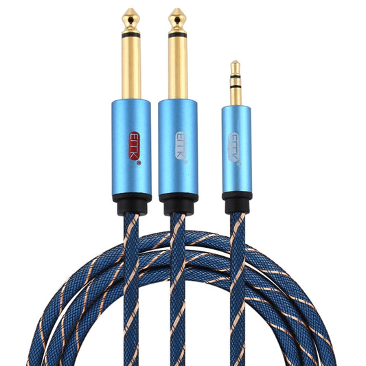 EMK 3.5mm Jack Male to 2 x 6.35mm Jack Male Gold Plated Connector Nylon Braid AUX Cable for Computer / X-BOX / PS3 / CD / DVD, Cable Length:1.5m(Dark Blue) - Audio Optical Cables by PMC Jewellery | Online Shopping South Africa | PMC Jewellery | Buy Now Pay Later Mobicred