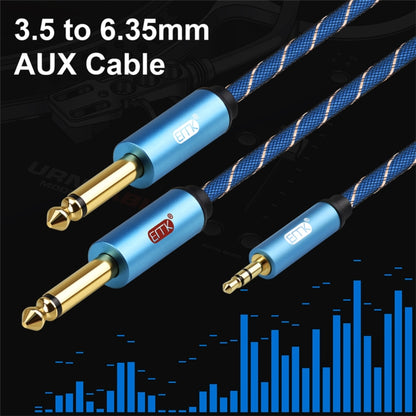 EMK 3.5mm Jack Male to 2 x 6.35mm Jack Male Gold Plated Connector Nylon Braid AUX Cable for Computer / X-BOX / PS3 / CD / DVD, Cable Length:5m(Dark Blue) - Audio Optical Cables by PMC Jewellery | Online Shopping South Africa | PMC Jewellery | Buy Now Pay Later Mobicred