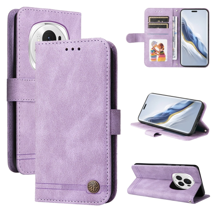 For Honor Magic6 Pro Skin Feel Life Tree Metal Button Leather Phone Case(Purple) - Honor Cases by PMC Jewellery | Online Shopping South Africa | PMC Jewellery | Buy Now Pay Later Mobicred