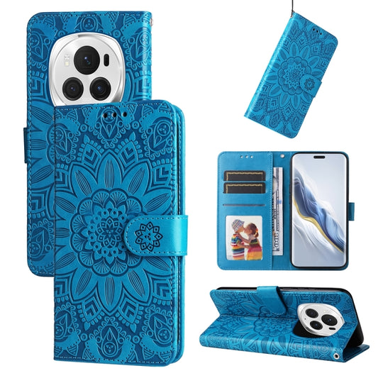 For Honor Magic6 Pro Embossed Sunflower Leather Phone Case(Blue) - Honor Cases by PMC Jewellery | Online Shopping South Africa | PMC Jewellery | Buy Now Pay Later Mobicred