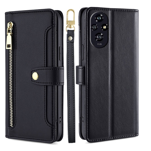 For Honor 200 5G Sheep Texture Cross-body Zipper Wallet Leather Phone Case(Black) - Honor Cases by PMC Jewellery | Online Shopping South Africa | PMC Jewellery | Buy Now Pay Later Mobicred