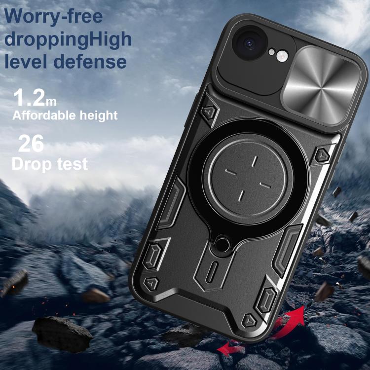 For iPhone 16e CD Texture Sliding Camshield Magnetic Holder Phone Case(Blue) - iPhone 16e Cases by PMC TechLife | Online Shopping South Africa | PMC TechLife | Buy Now Pay Later Mobicred