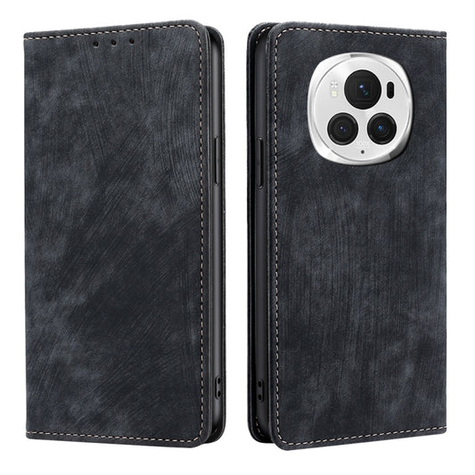 For Honor Magic6 Pro RFID Anti-theft Brush Magnetic Leather Phone Case(Black) - Honor Cases by PMC Jewellery | Online Shopping South Africa | PMC Jewellery | Buy Now Pay Later Mobicred