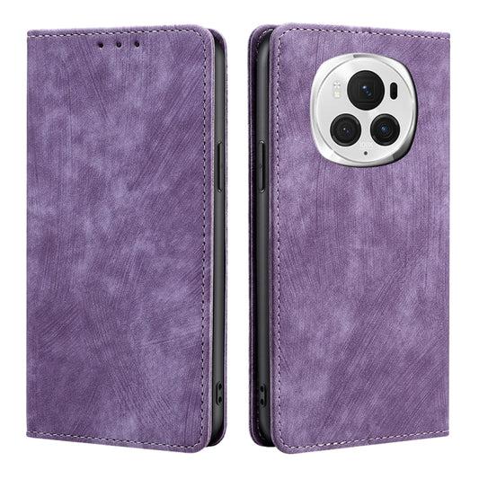 For Honor Magic6 Pro RFID Anti-theft Brush Magnetic Leather Phone Case(Purple) - Honor Cases by PMC Jewellery | Online Shopping South Africa | PMC Jewellery | Buy Now Pay Later Mobicred