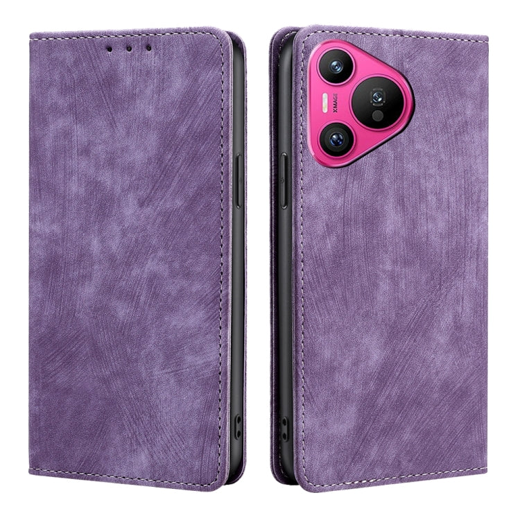 For Huawei Pura 70 RFID Anti-theft Brush Magnetic Leather Phone Case(Purple) - Huawei Cases by PMC Jewellery | Online Shopping South Africa | PMC Jewellery | Buy Now Pay Later Mobicred