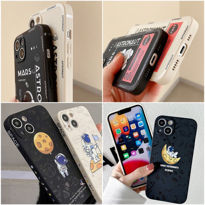 For Samsung Galaxy S21 FE 5G Astronaut Pattern Silicone Straight Edge Phone Case(Mars Astronaut-Black) - Galaxy Phone Cases by PMC Jewellery | Online Shopping South Africa | PMC Jewellery | Buy Now Pay Later Mobicred