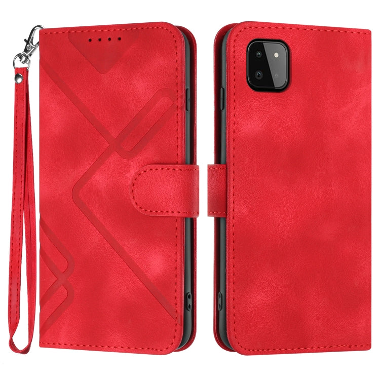 For Samsung Galaxy A22 5G Line Pattern Skin Feel Leather Phone Case(Red) - Galaxy Phone Cases by PMC TechLife | Online Shopping South Africa | PMC TechLife