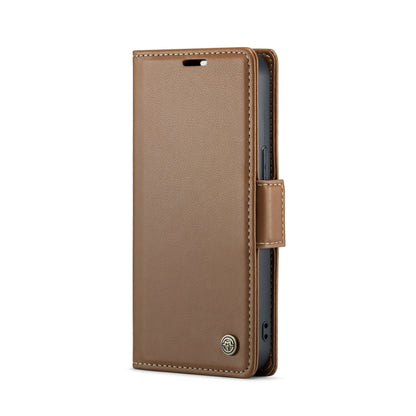 For iPhone 15 Plus CaseMe 023 Butterfly Buckle Litchi Texture RFID Anti-theft Leather Phone Case(Brown) - iPhone 15 Plus Cases by CaseMe | Online Shopping South Africa | PMC Jewellery | Buy Now Pay Later Mobicred