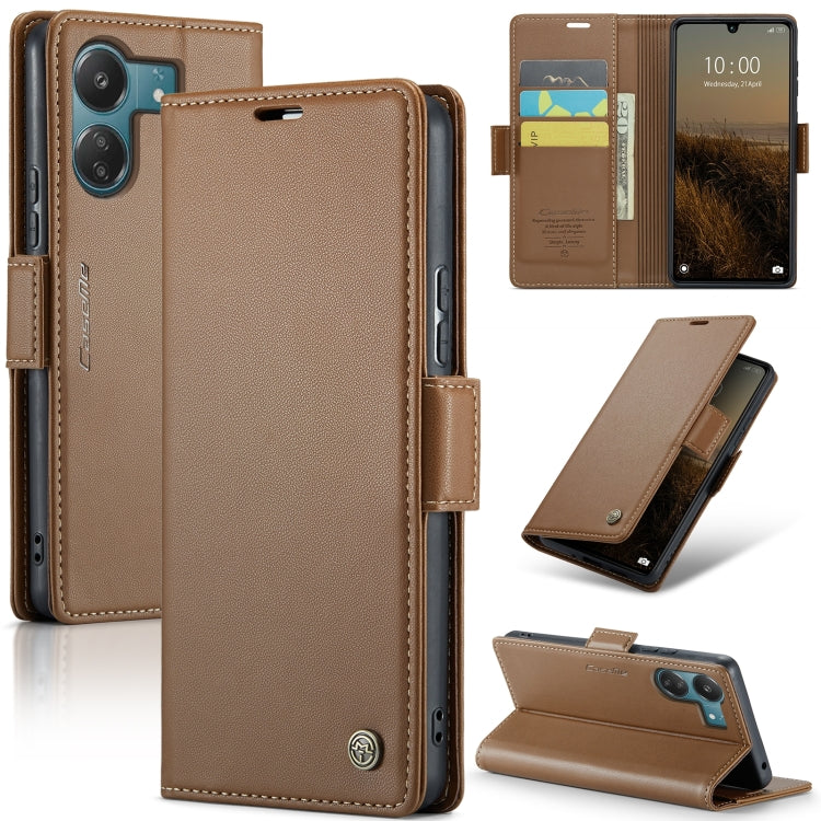 For Xiaomi Poco C65 4G CaseMe 023 Butterfly Buckle Litchi Texture RFID Anti-theft Leather Phone Case(Brown) - Xiaomi Cases by CaseMe | Online Shopping South Africa | PMC Jewellery | Buy Now Pay Later Mobicred