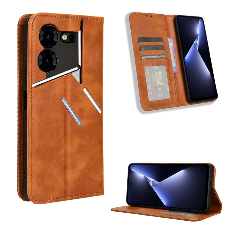 For Tecno Pova 5 Pro LH8n Magnetic Buckle Retro Texture Leather Phone Case(Brown) - Tecno Cases by PMC Jewellery | Online Shopping South Africa | PMC Jewellery | Buy Now Pay Later Mobicred