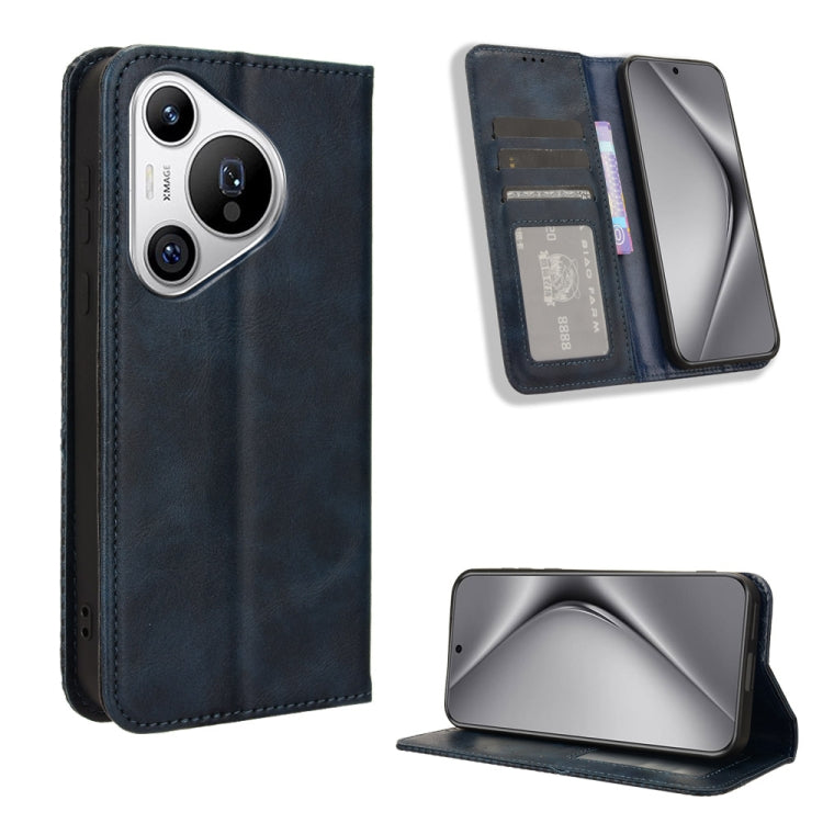 For Huawei Pura 70 Magnetic Buckle Retro Texture Leather Phone Case(Blue) - Huawei Cases by PMC Jewellery | Online Shopping South Africa | PMC Jewellery | Buy Now Pay Later Mobicred